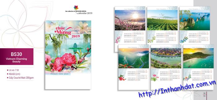 in lịch treo tường 7 tờ năm 2019
